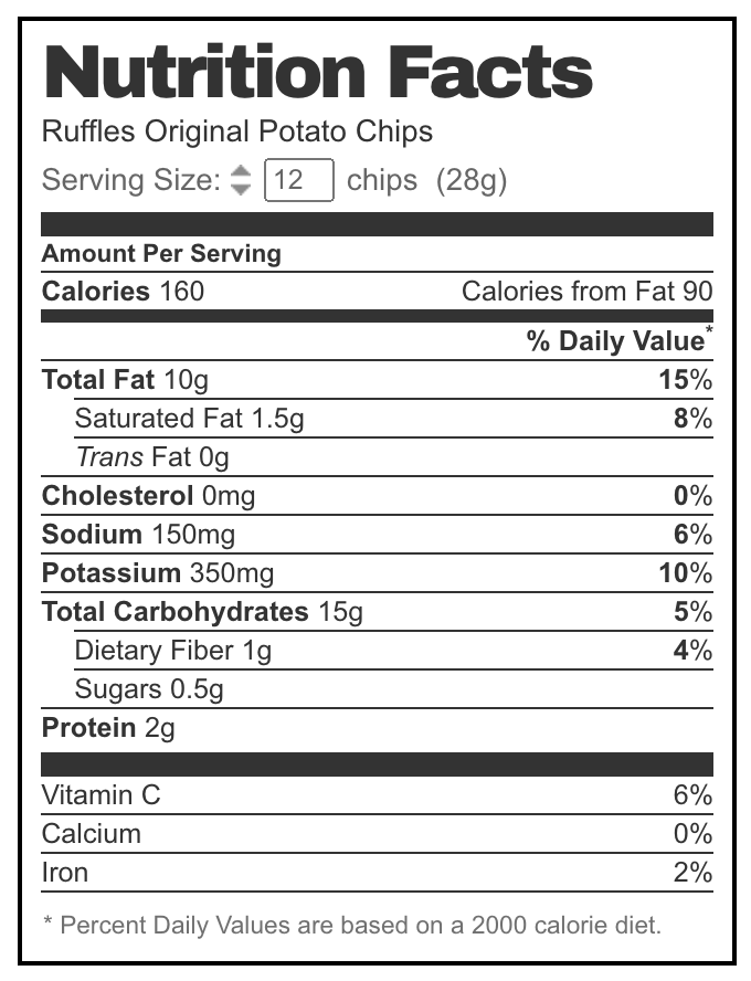 Ruffles Nutrition Facts