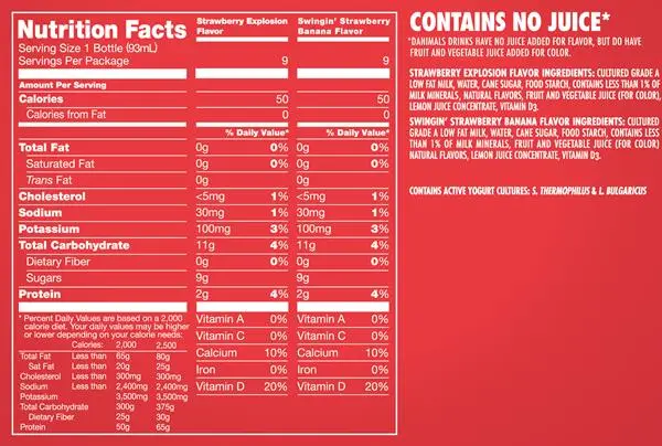 Danimals Smoothie Nutrition Facts