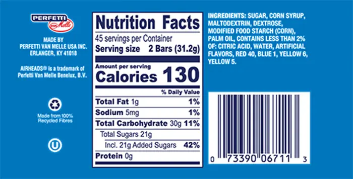 Airheads Nutrition Facts